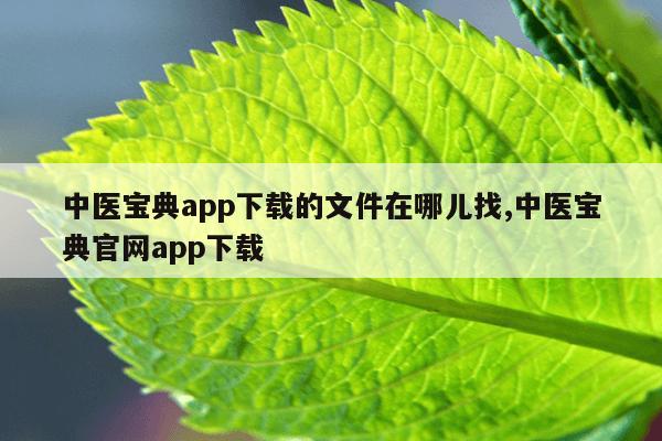 中医宝典app下载的文件在哪儿找,中医宝典官网app下载